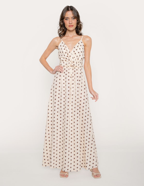 Vestido longo poa Bege claro