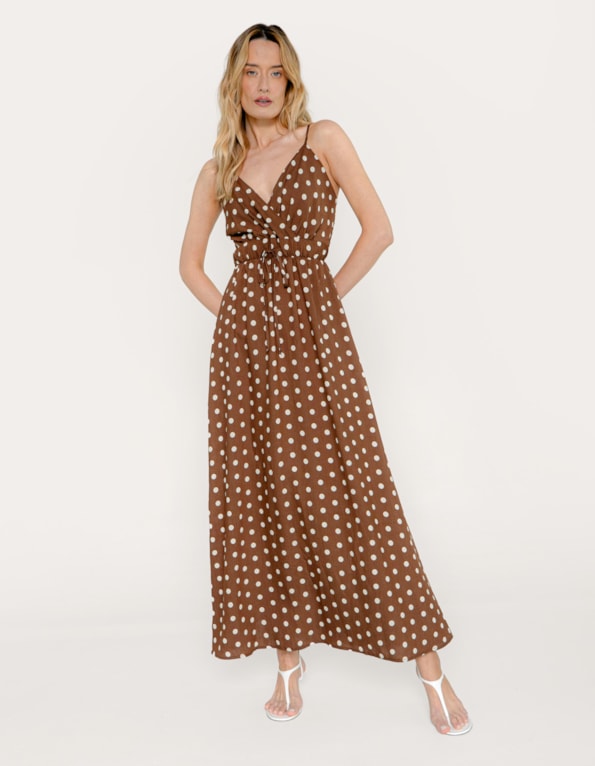 Vestido longo poa Marrom