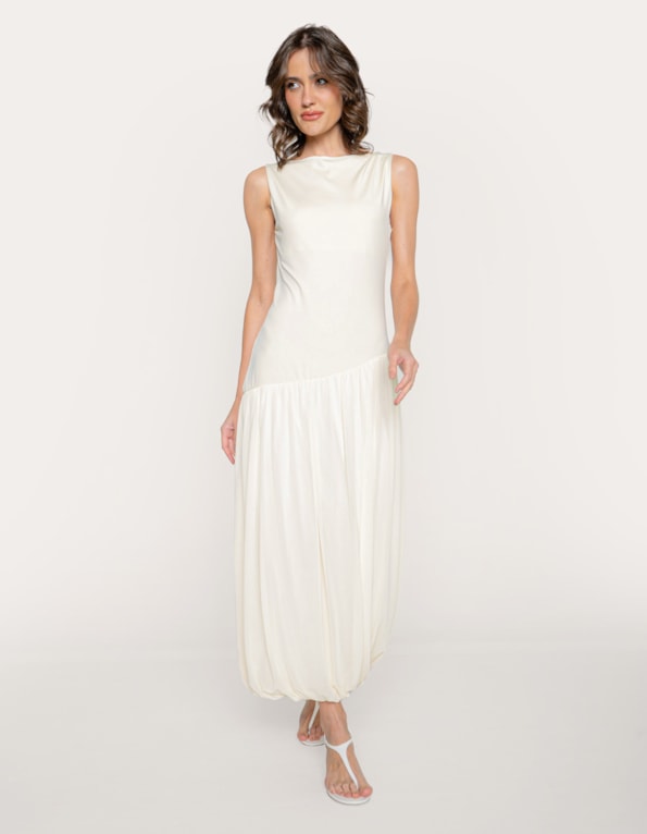 Vestido longo recorte assimetrico Off white