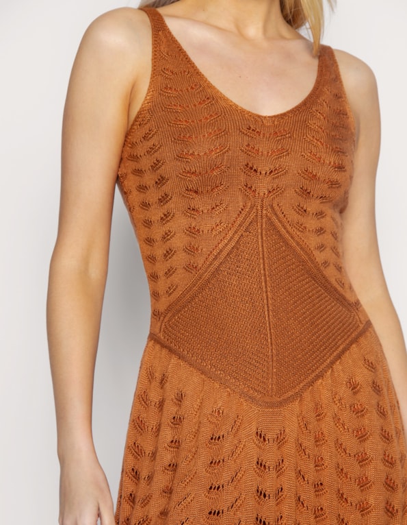 Vestido Longo Riviera Cavado em Tricot Marrom claro