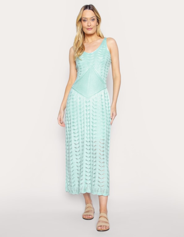 Vestido Longo Riviera Cavado em Tricot Verde claro