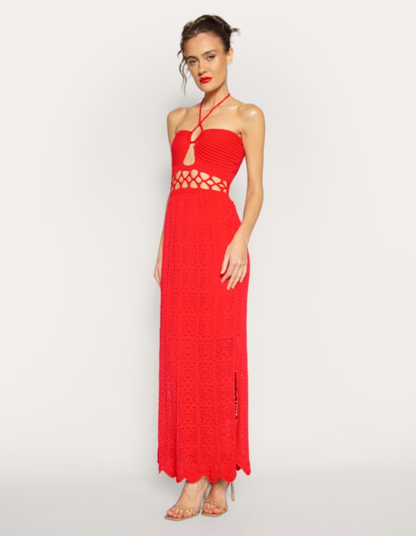 Vestido Longo Siena em Tricot Vermelho