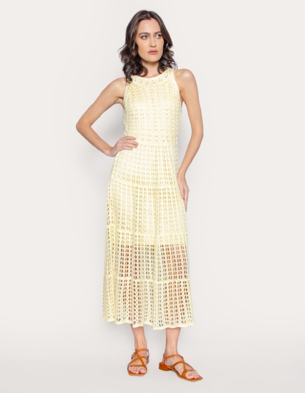 Vestido longo tricot Amarelo claro