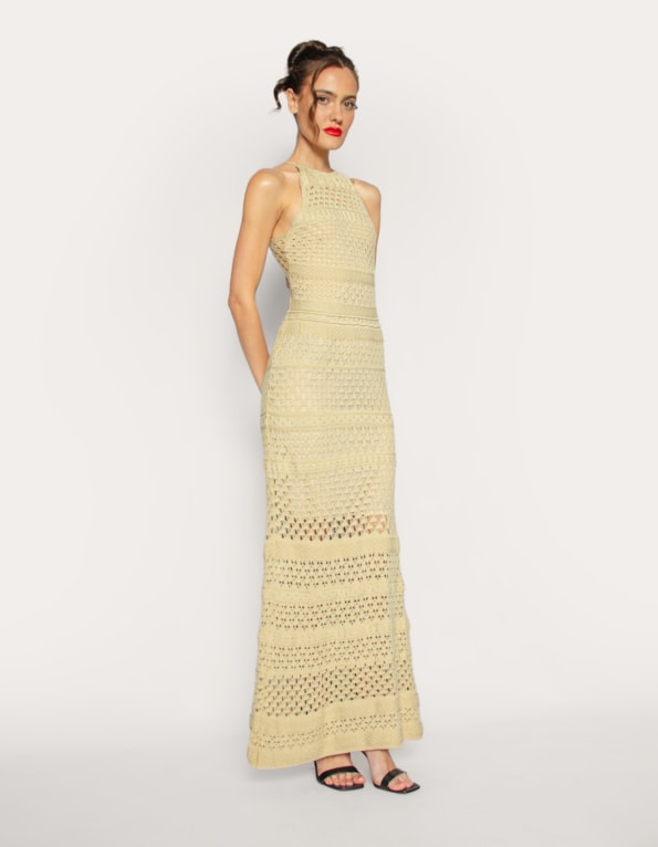 Vestido longo tricot Areia