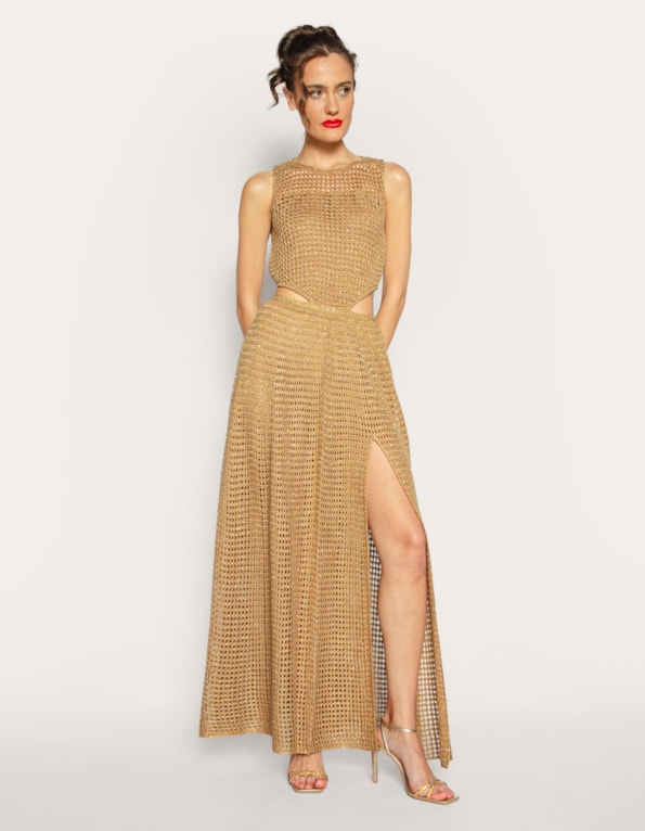 Vestido longo tricot hot pants lurex