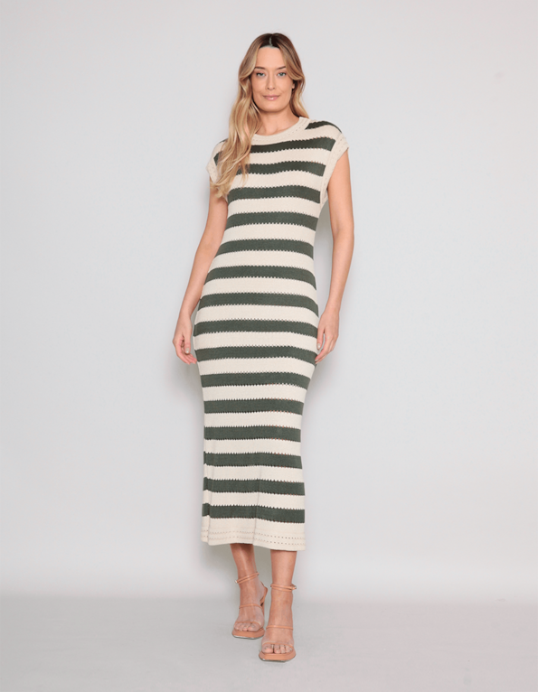 Vestido longo tricot listrado Verde militar