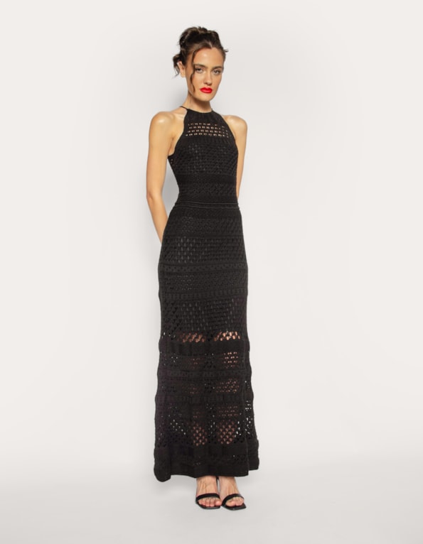 Vestido longo tricot Preto