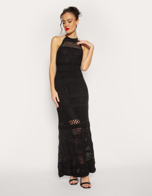 Vestido longo tricot Preto