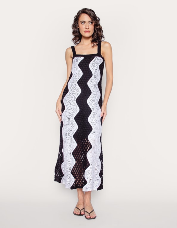 Vestido longo tricot zig zag 