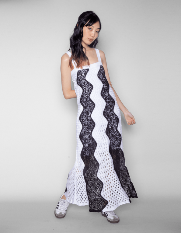 Vestido longo tricot zig zag 