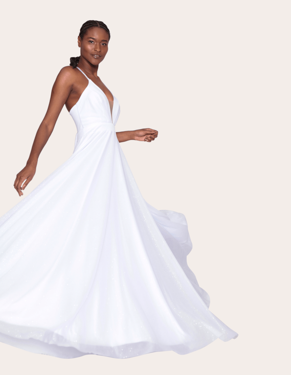 Vestido longo tule costas cruzada Branco lurex