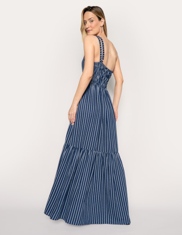 Vestido longo um ombro listrado