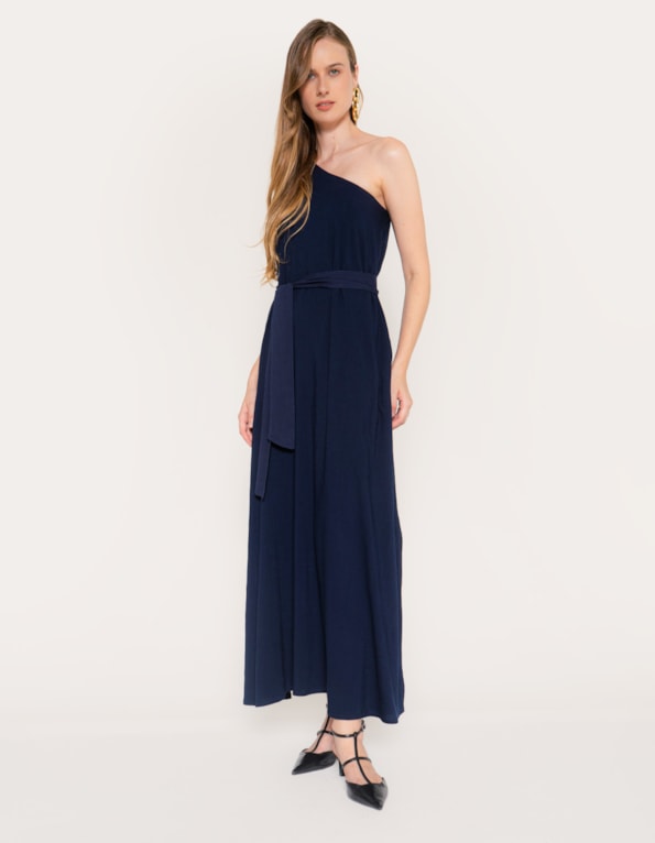 Vestido longo um ombro so Azul escuro