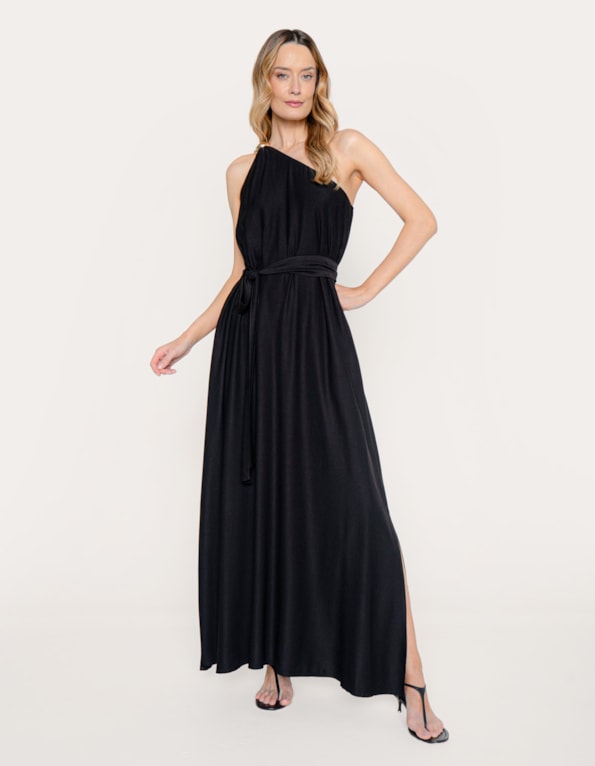 Vestido longo um ombro so Preto