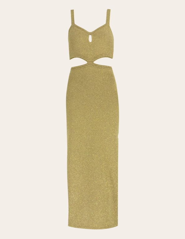 Vestido longo vazado tricot lurex Dourado