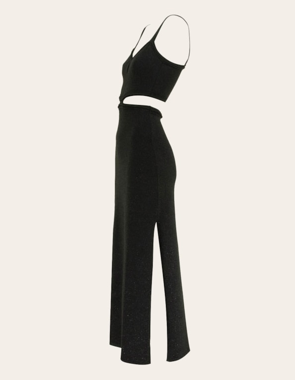Vestido longo vazado tricot lurex Preto