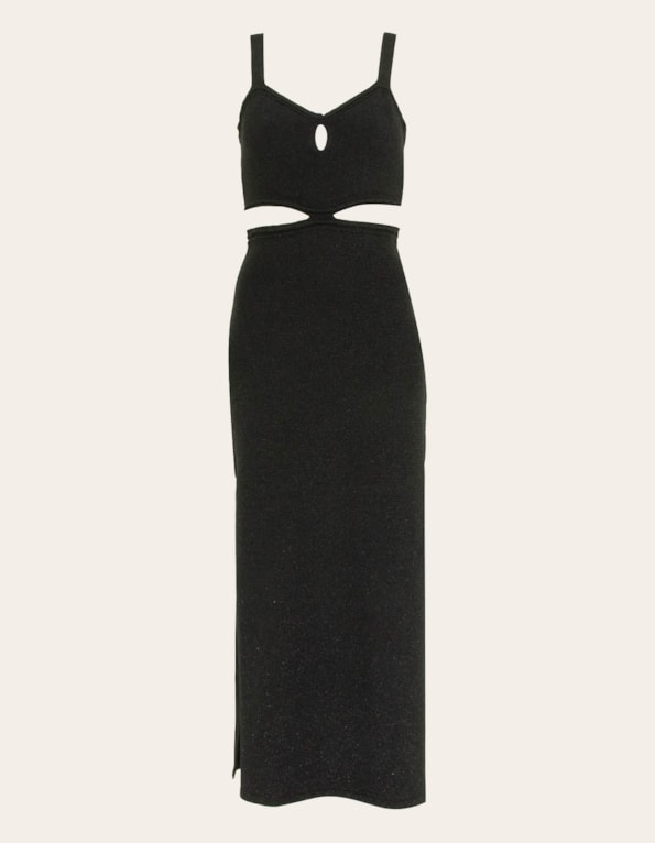 Vestido longo vazado tricot lurex Preto