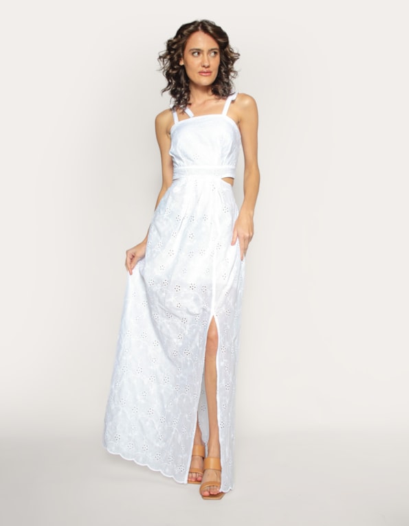 Vestido Luna em Laise com Alça Laço Branco