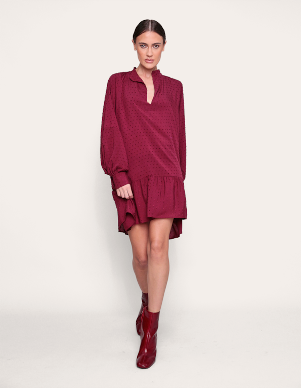 Vestido manga longa amplo vinho