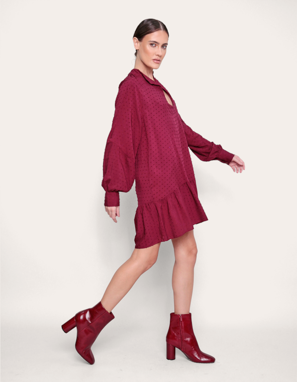 Vestido manga longa amplo vinho