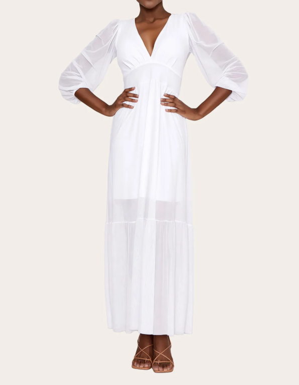 Vestido manga longa tule  Branco