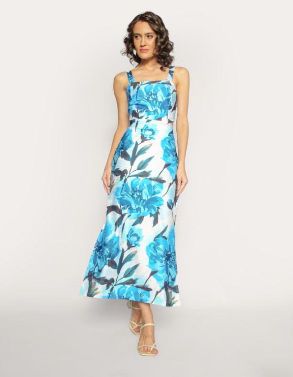 Vestido midi alça média estampado