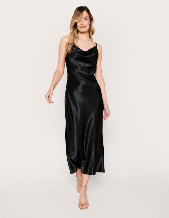 Vestido midi  alça satin Preto