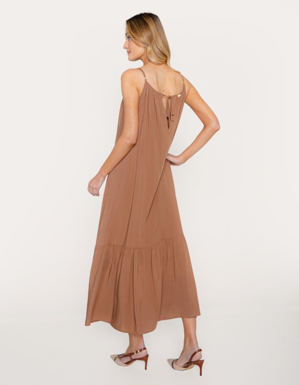 Vestido midi alcinha evase Marrom