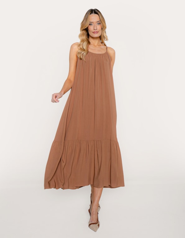 Vestido midi alcinha evase Marrom