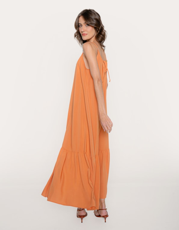 Vestido midi alcinha evase Marrom medio