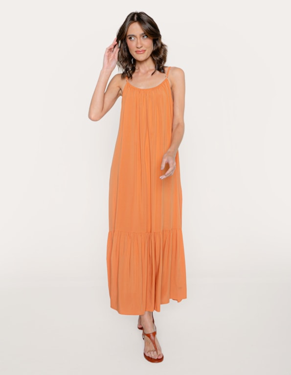 Vestido midi alcinha evase Marrom medio