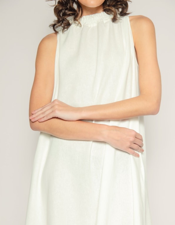 Vestido Midi Cannes em Linho Blend Off white