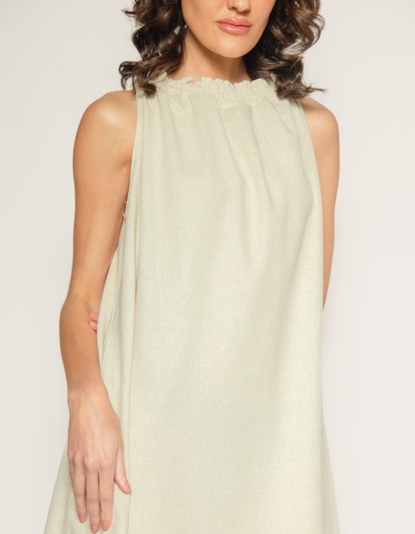 Vestido Midi Cannes em Linho Blend Off White