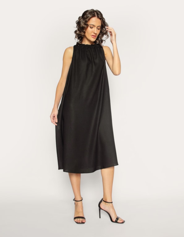 Vestido Midi Cannes em Linho Blend Preto