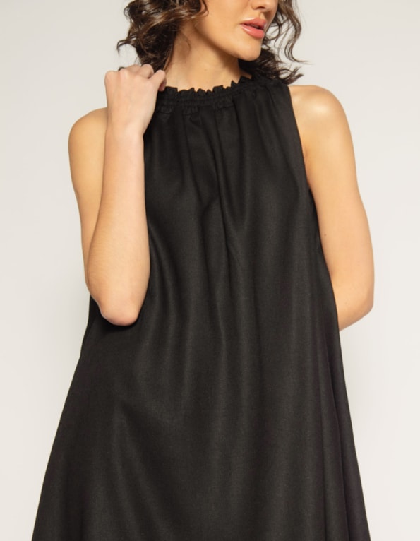 Vestido Midi Cannes em Linho Blend Preto