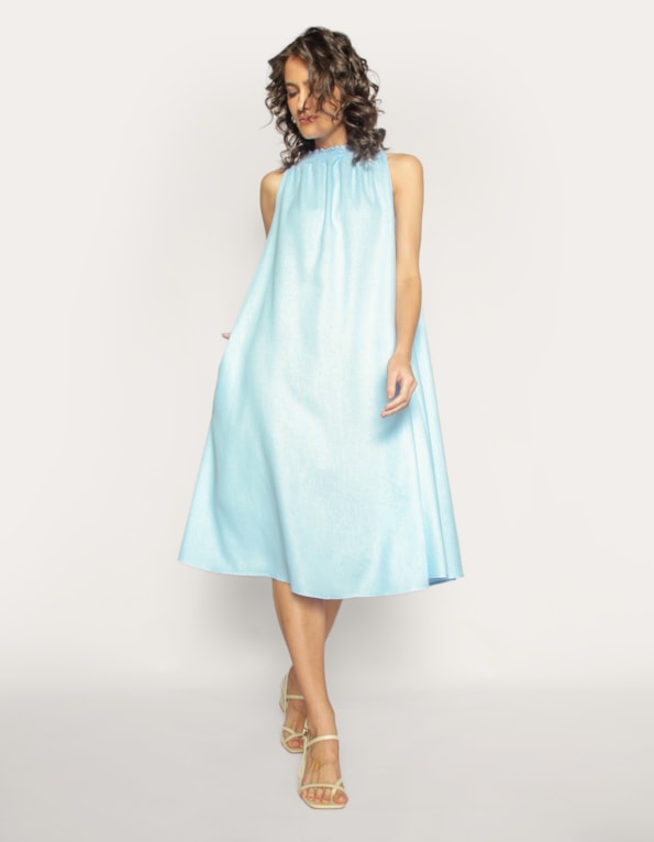 Vestido midi cavado linho blend