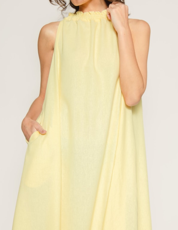 Vestido midi cavado linho blend