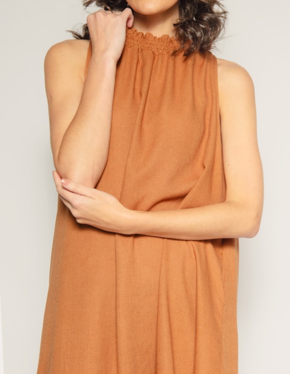 Vestido midi cavado linho blend Marrom