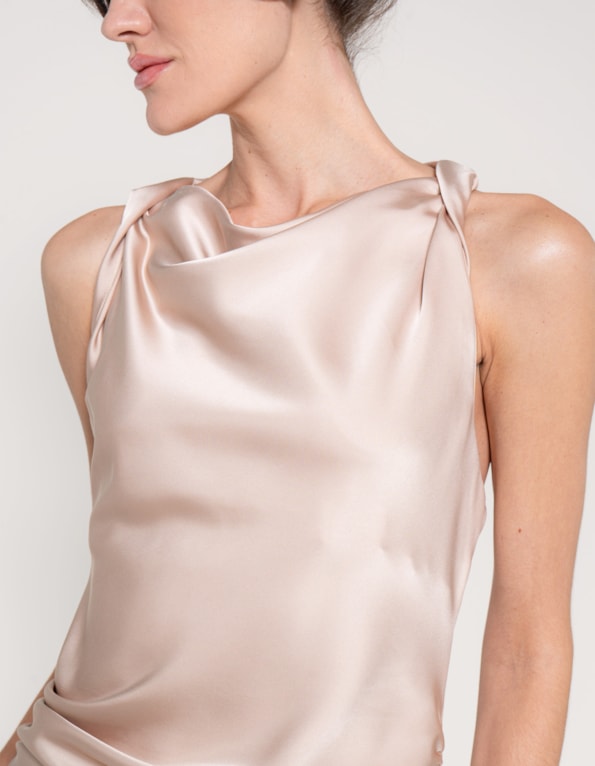 Vestido midi cavado satin Bege claro