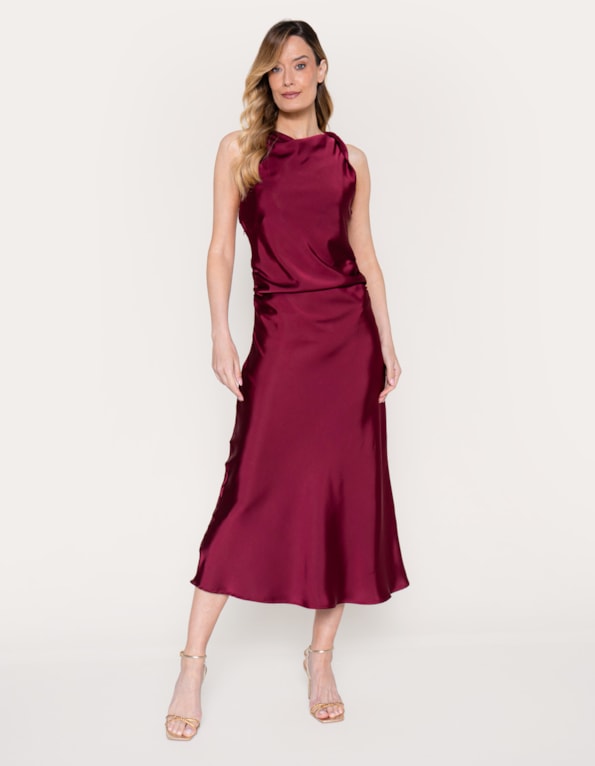 Vestido midi cavado satin Vermelho escuro