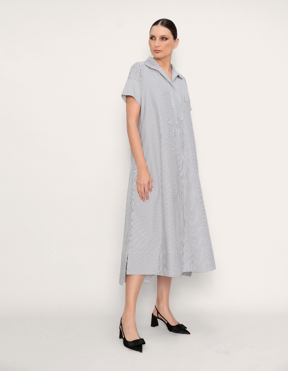 Vestido midi chemise amplo listrado Marinho