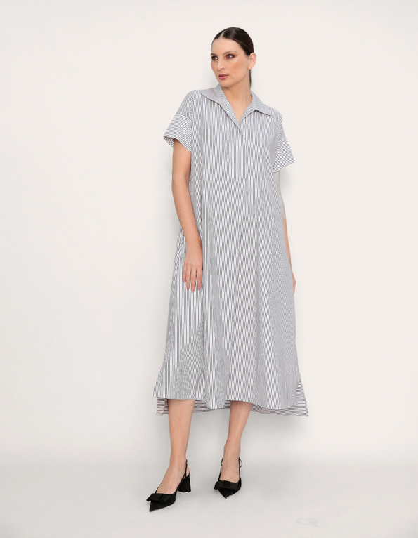 Vestido midi chemise amplo listrado Marinho
