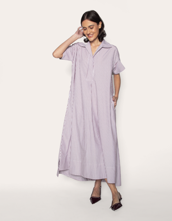 Vestido midi chemise amplo listrado Vinho