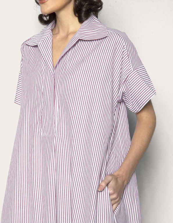 Vestido midi chemise amplo listrado Vinho