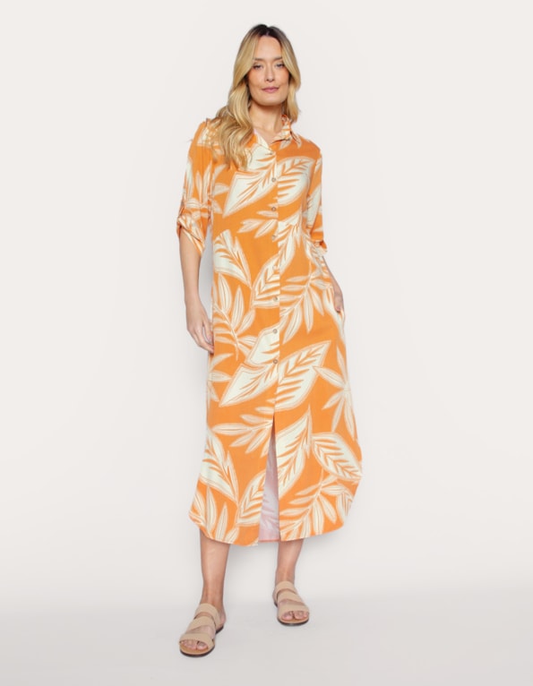 Vestido midi chemise estampado Laranja medio/amarelo claro