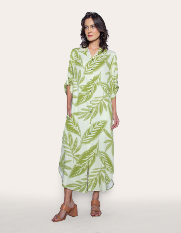Vestido midi chemise estampado Oliva claro/amarelo claro