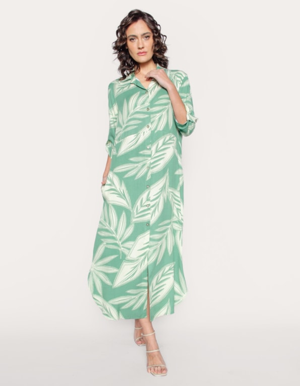 Vestido midi chemise estampado Verde/amarelo claro