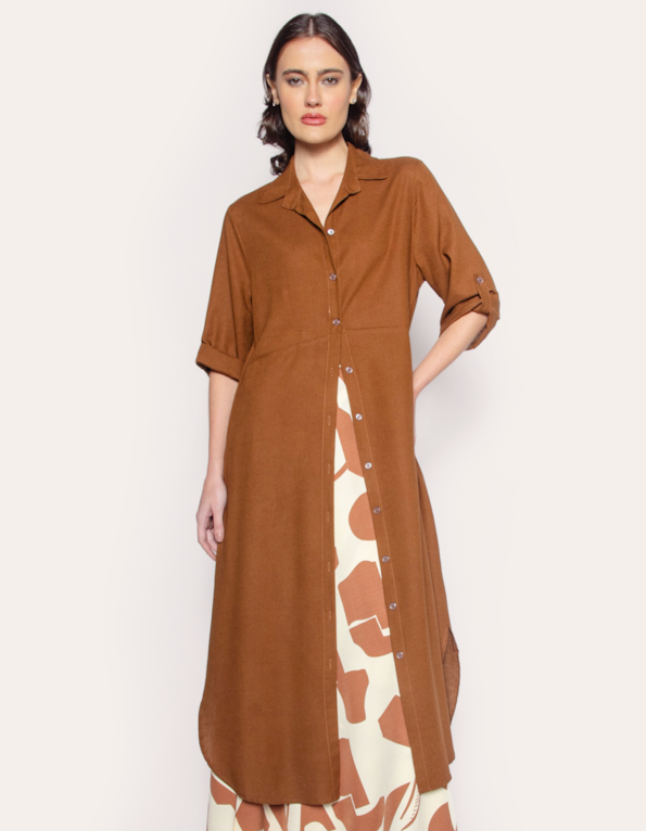 Vestido midi chemise Marrom