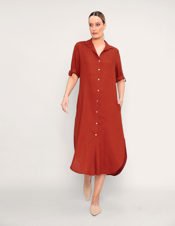 Vestido midi chemise Ocre escuro