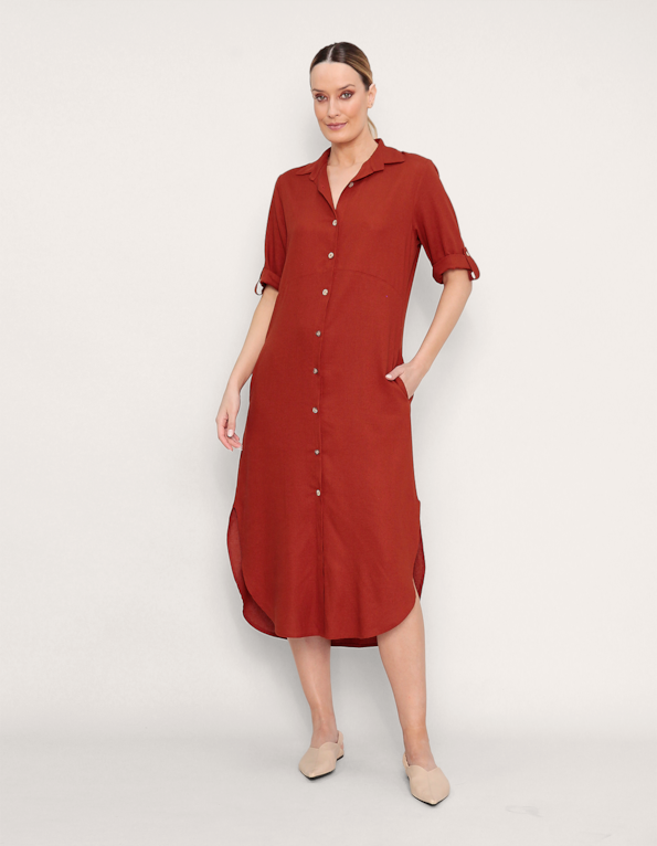Vestido midi chemise Ocre escuro